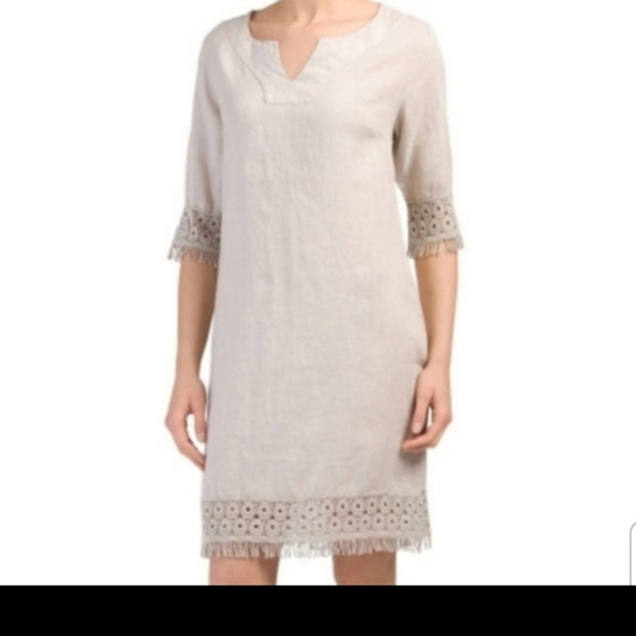 Elegant Cream Mini Dress 100% Linen - Picture 1 of 5